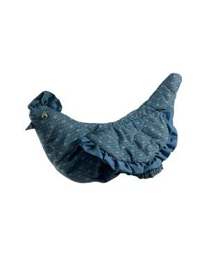 Vintage Handmade Quilted Hen Chicken Bread Bun Warmer Nest Cover Blue Calico